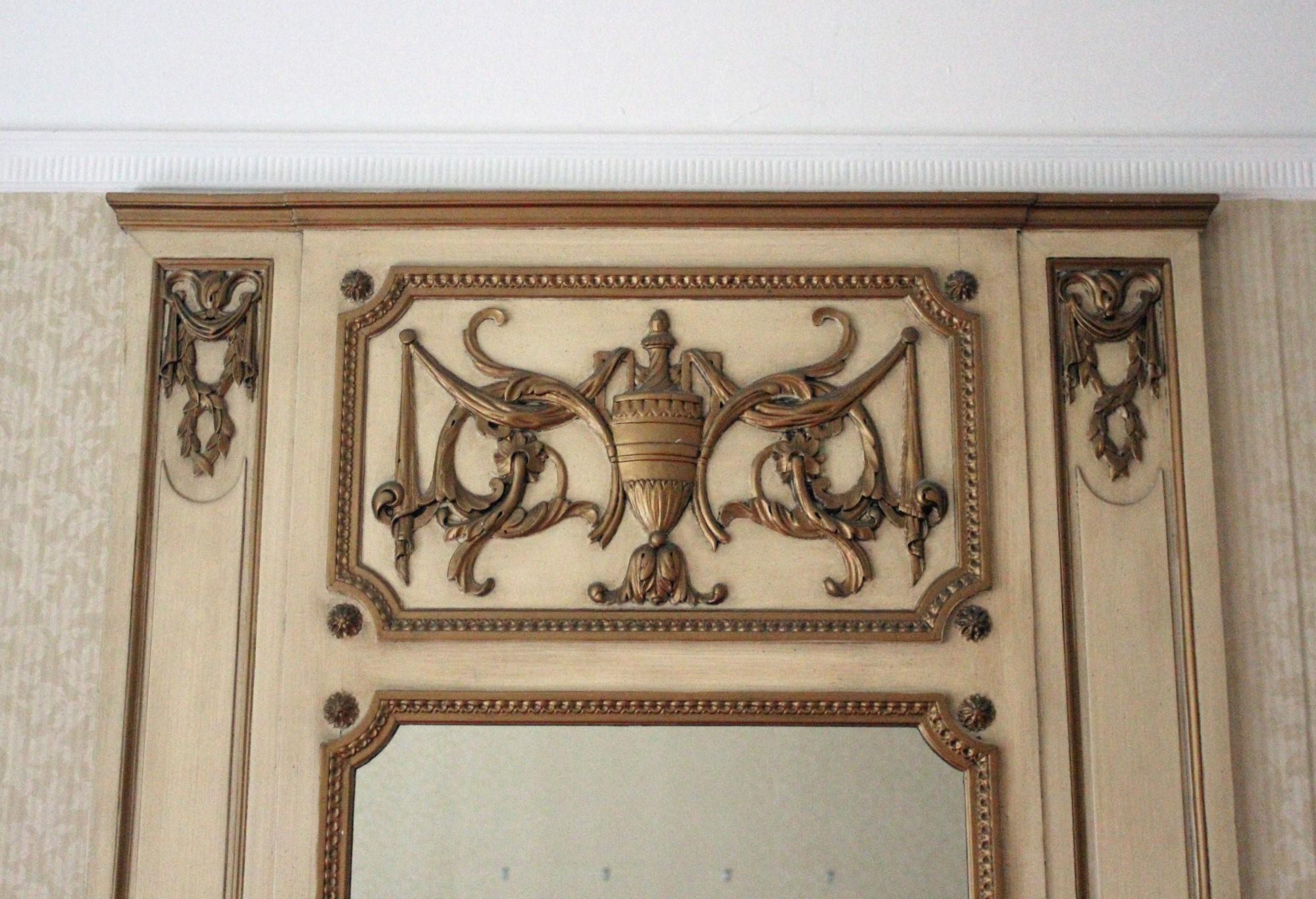 French Waldorf Astoria Hotel Tan + Gold Over Mantel Mirror from Suite 765