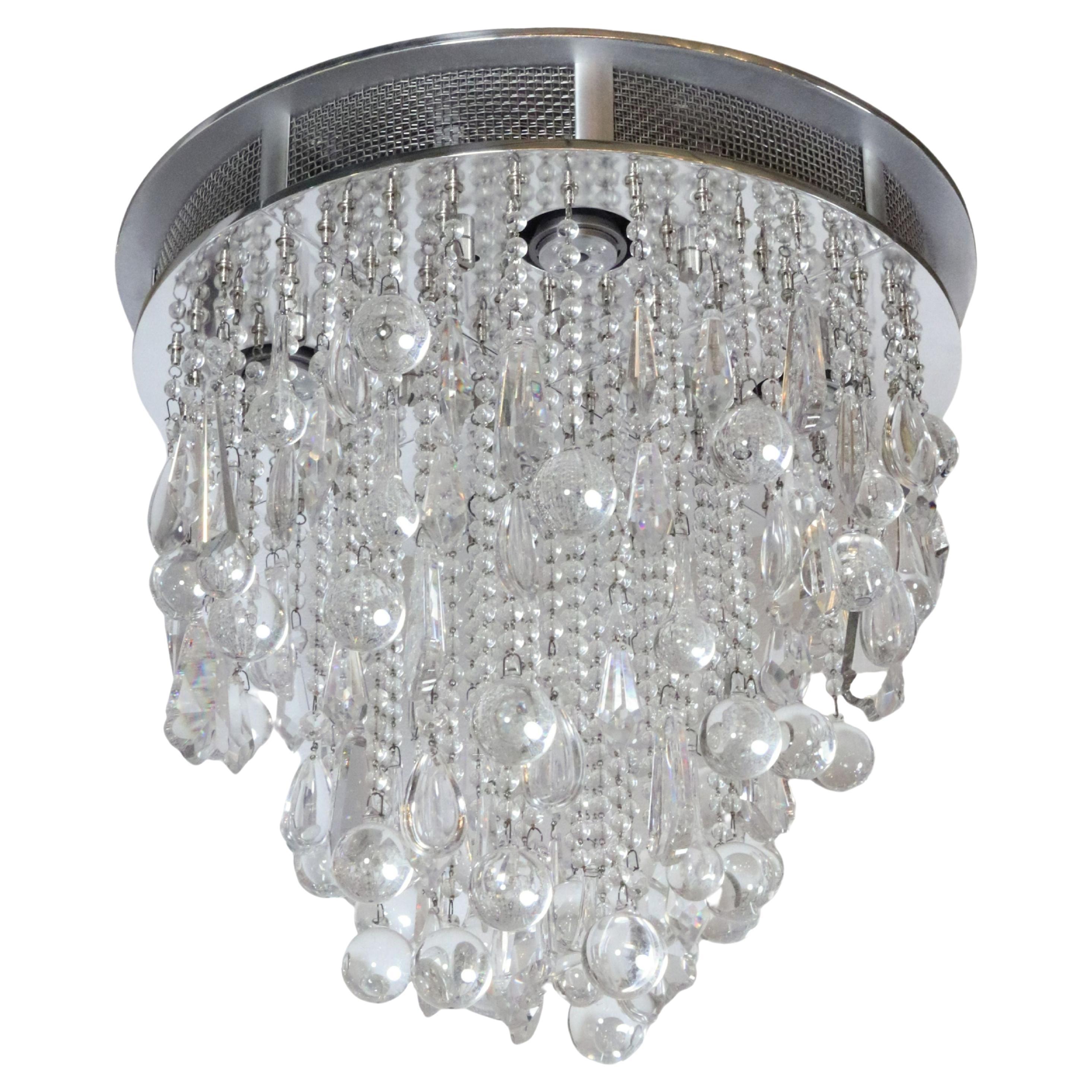 Lustre Waldorf Astoria à cristaux ronds en nickel satiné en vente