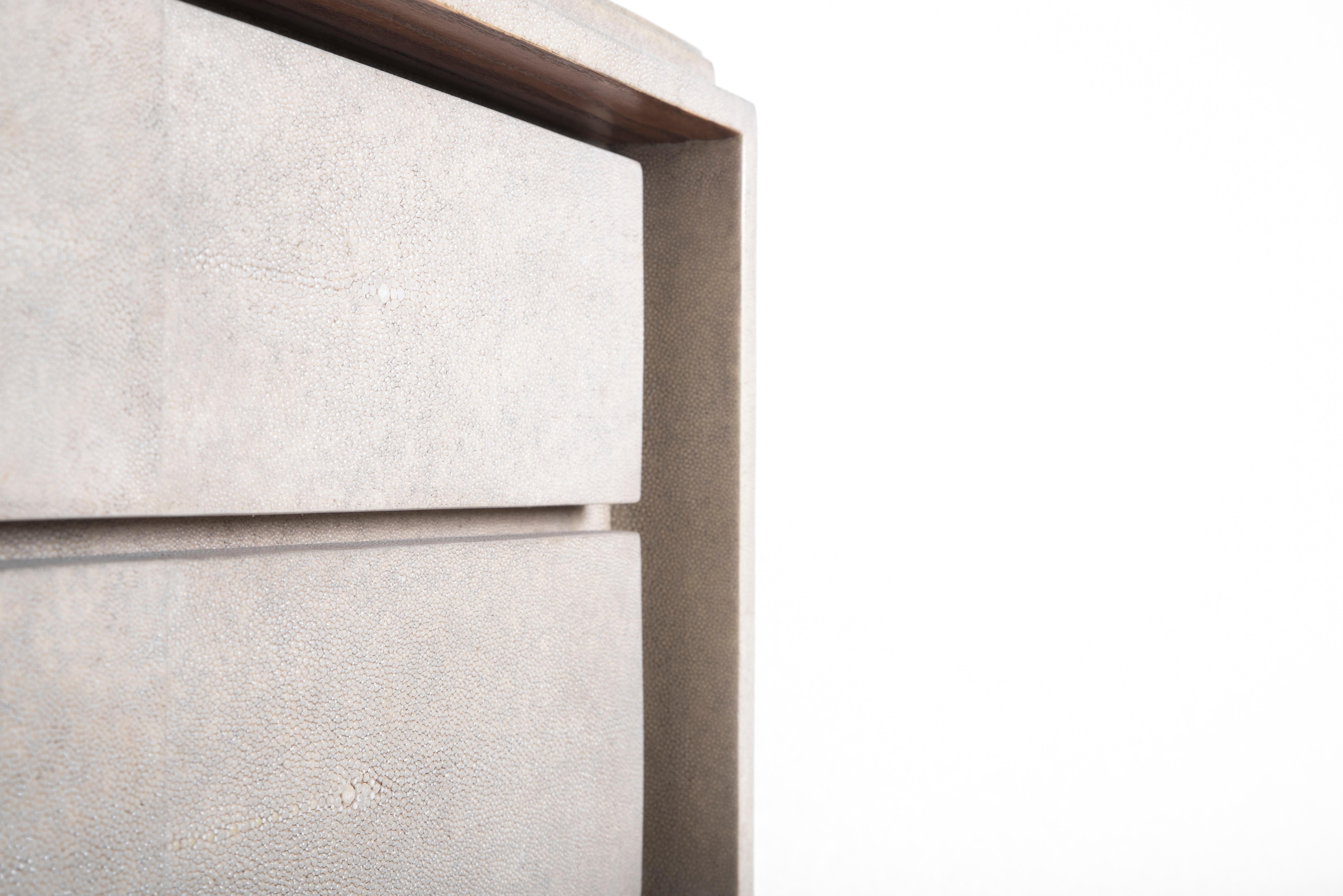 Contemporary Waldorf Bedside Table in Cream Shagreen and Bronze Patina Brass by R&Y Augousti