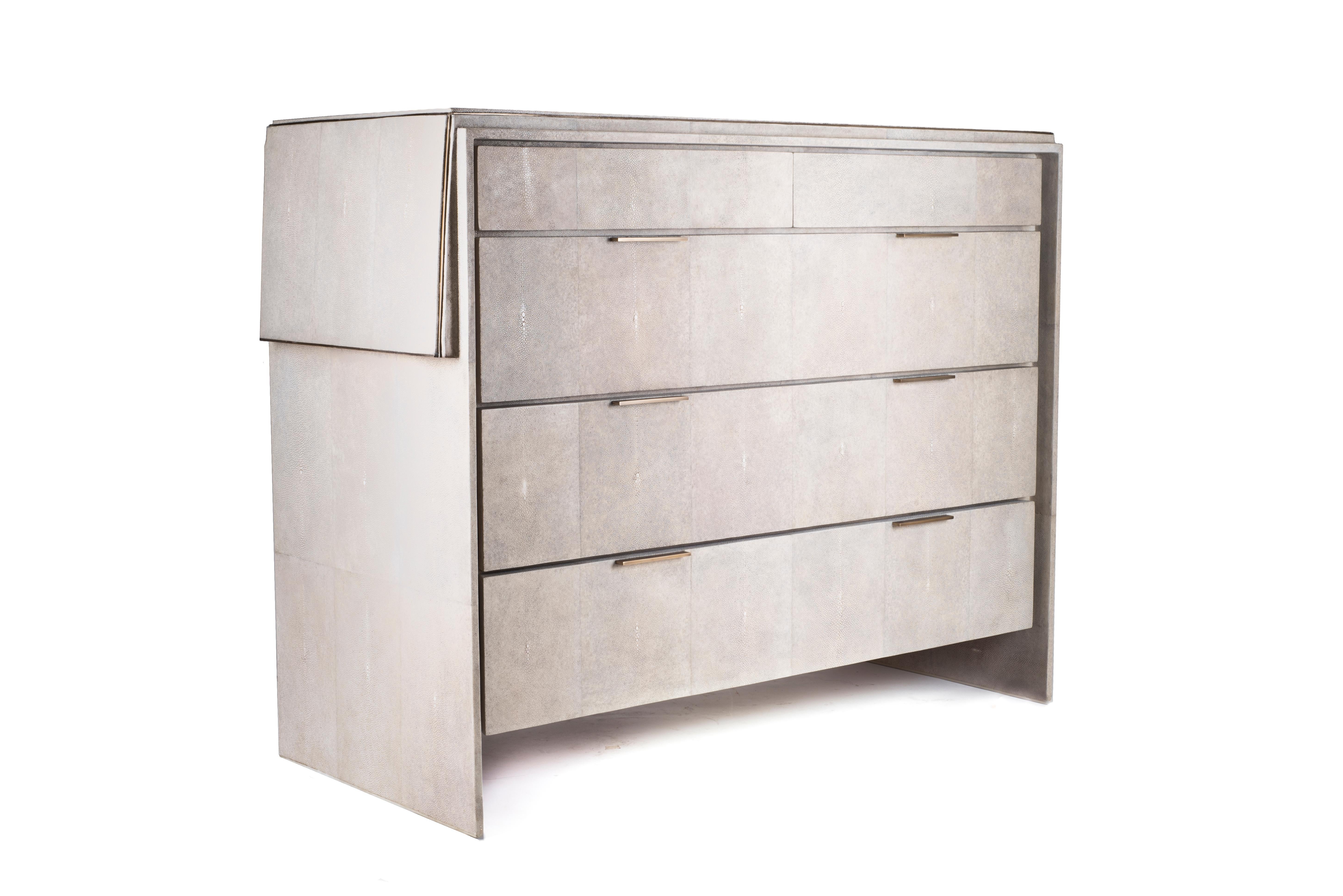 Art Deco Waldorf Chest of Drawers in Cream Shagreen by R & Y Augousti For Sale