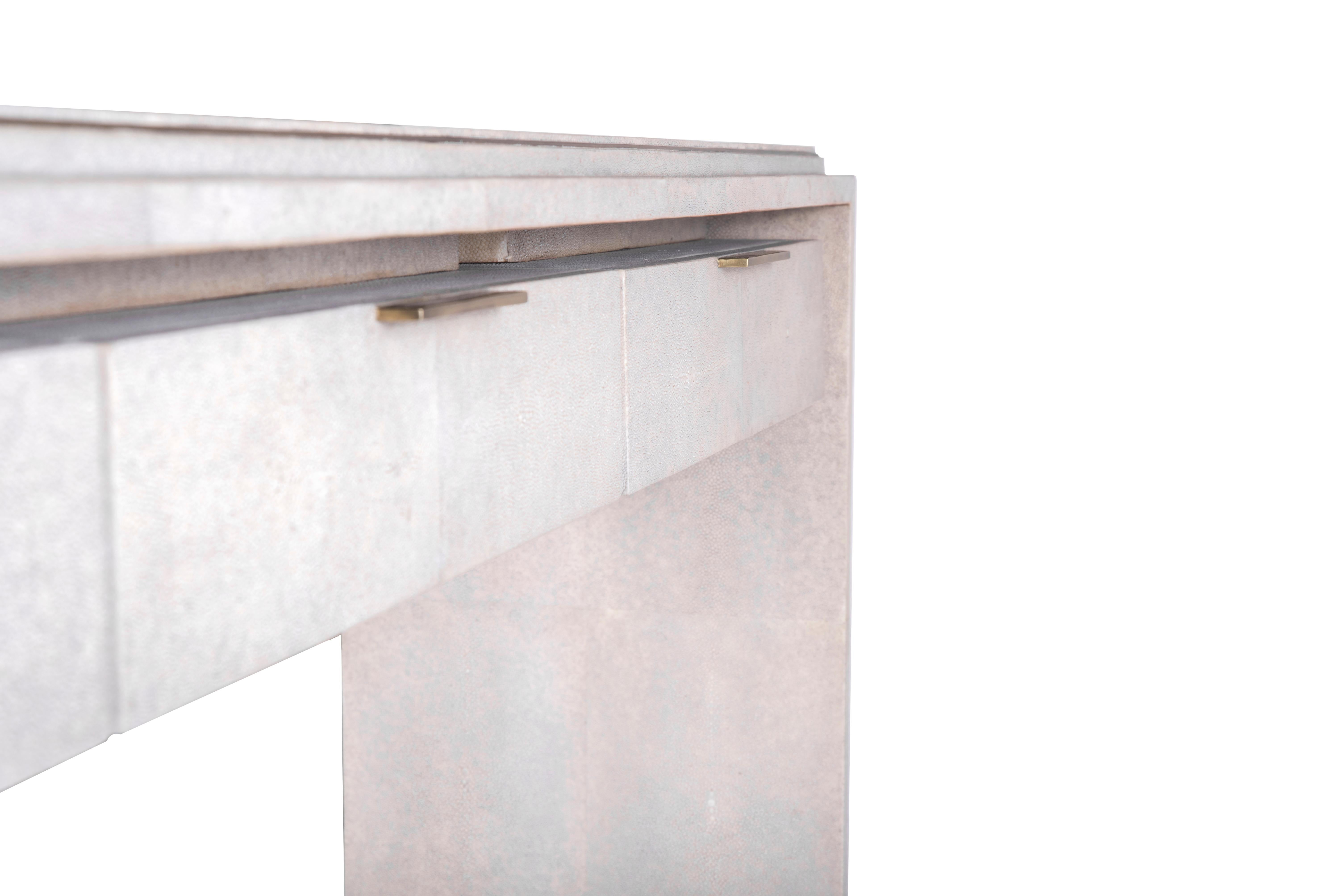 Hand-Crafted Waldorf Console in Cream Shagreen and Bronze-Patina Brass by R&Y Augousti For Sale