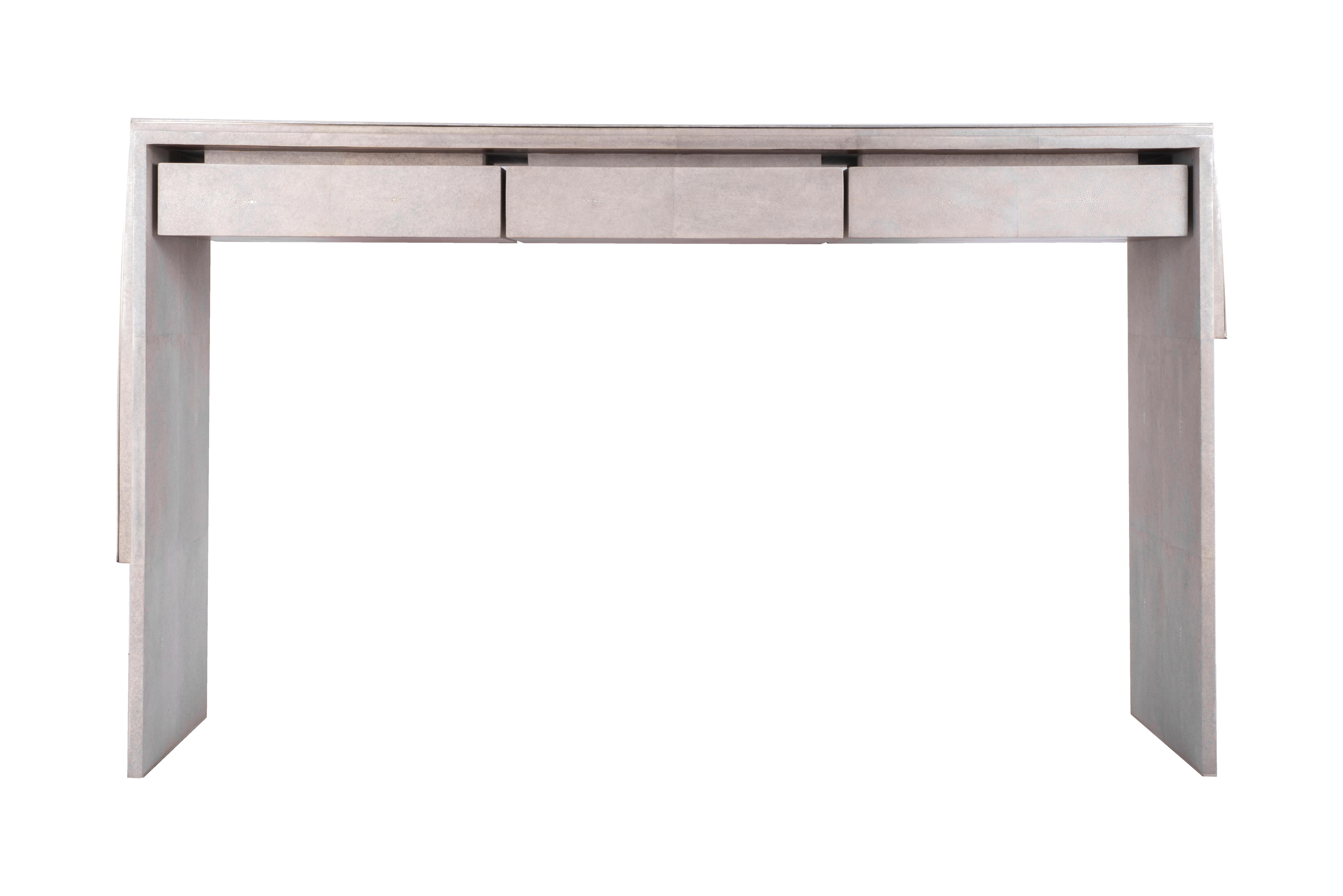 Contemporary Waldorf Console in Cream Shagreen and Bronze-Patina Brass by R&Y Augousti For Sale