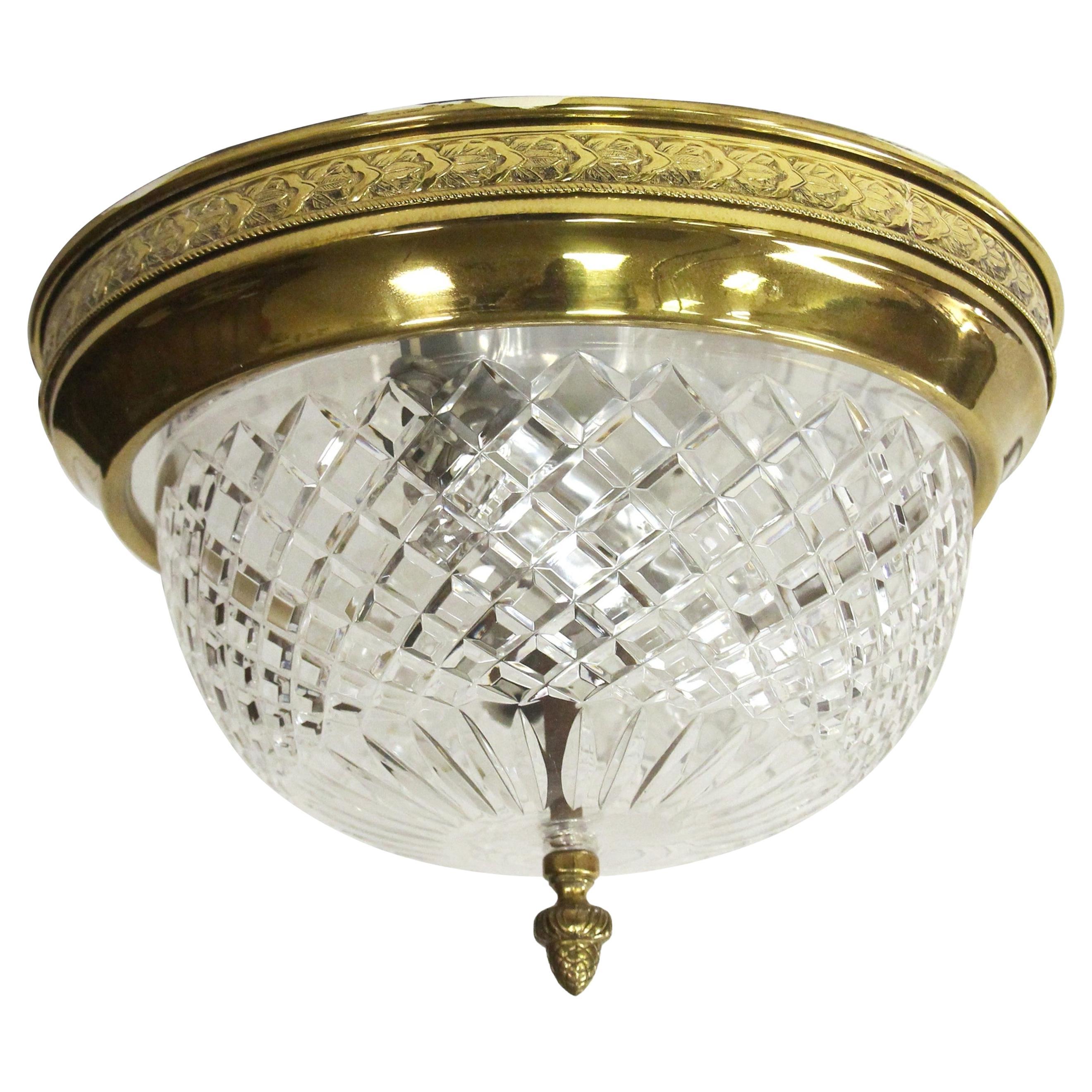 Waldorf Cut Crystal Flush Mount w Decorative Brass Rim