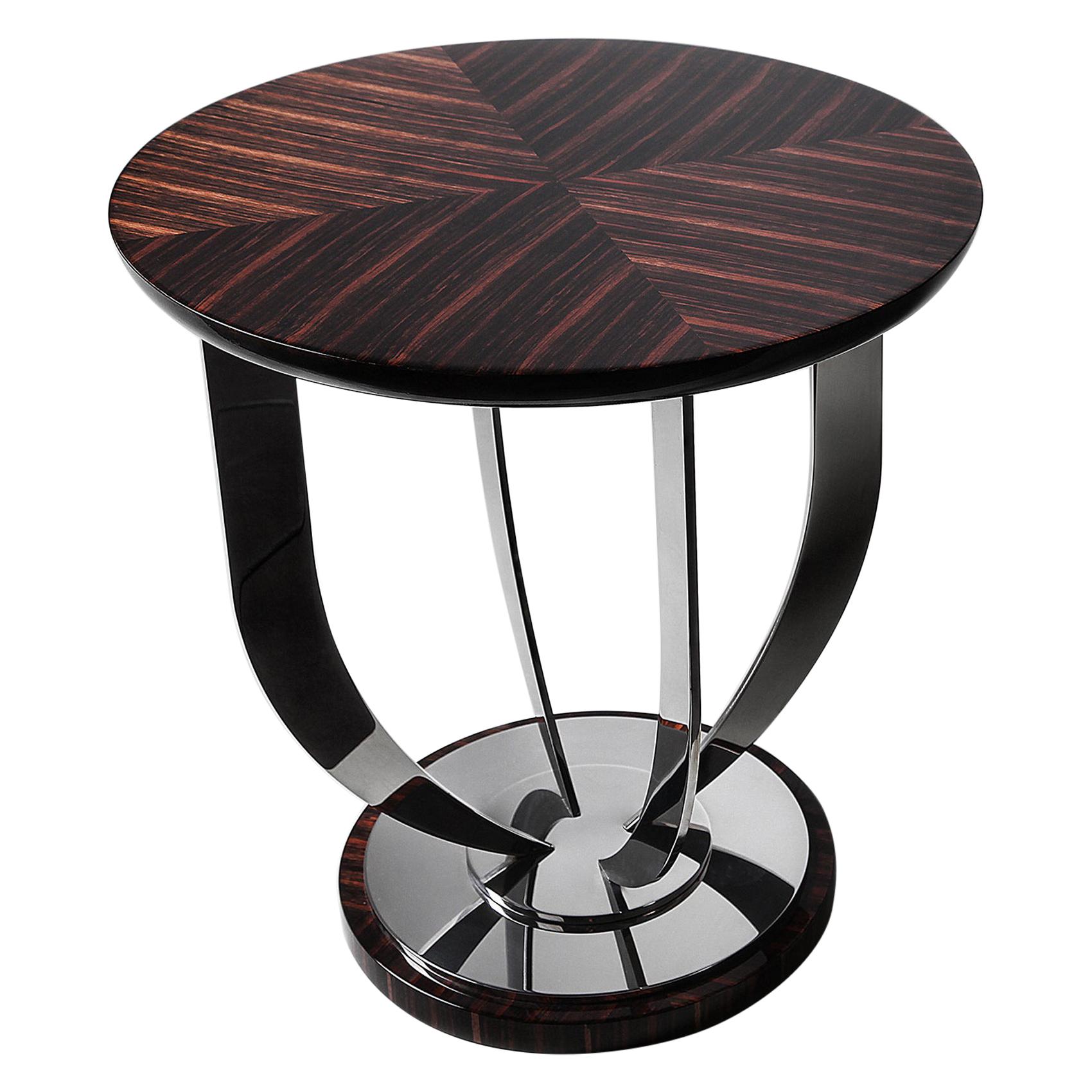 Waldorf, Side Table with Macassar Top and Stainless Steel Base