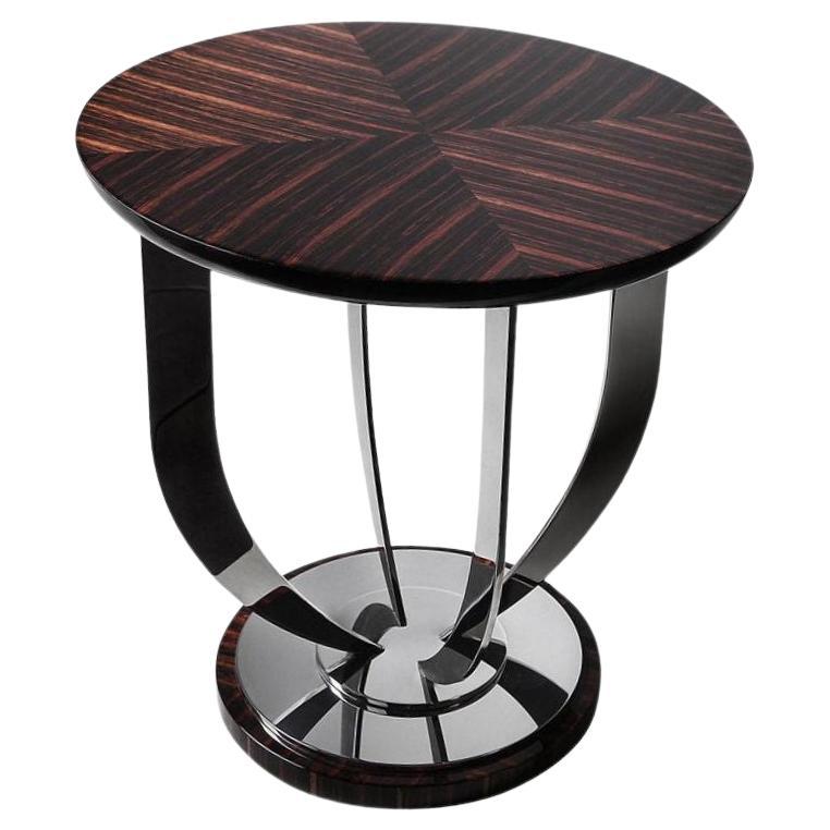 Table d'appoint Waldorf avec plateau en macassar et base en acier inoxydable en vente