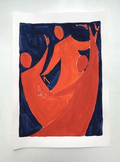 A dance - Figurative Painting on Paper, Young art, Colorful, Vibrant