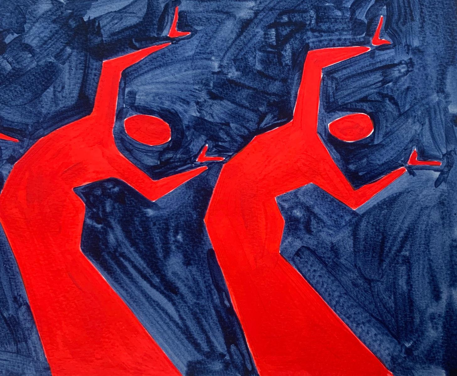 Un baile. Pintura figurativa sobre papel, Arte joven, Vibrante, Arte europeo - Painting de Waleria Matelska