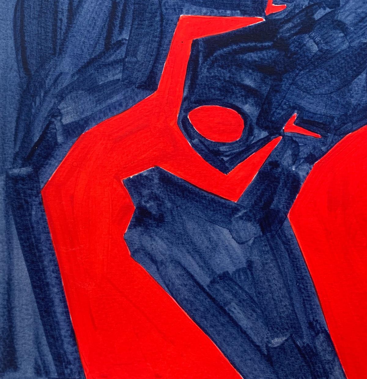 Un baile. Pintura figurativa sobre papel, Arte joven, Vibrante, Arte europeo - Painting Contemporáneo de Waleria Matelska