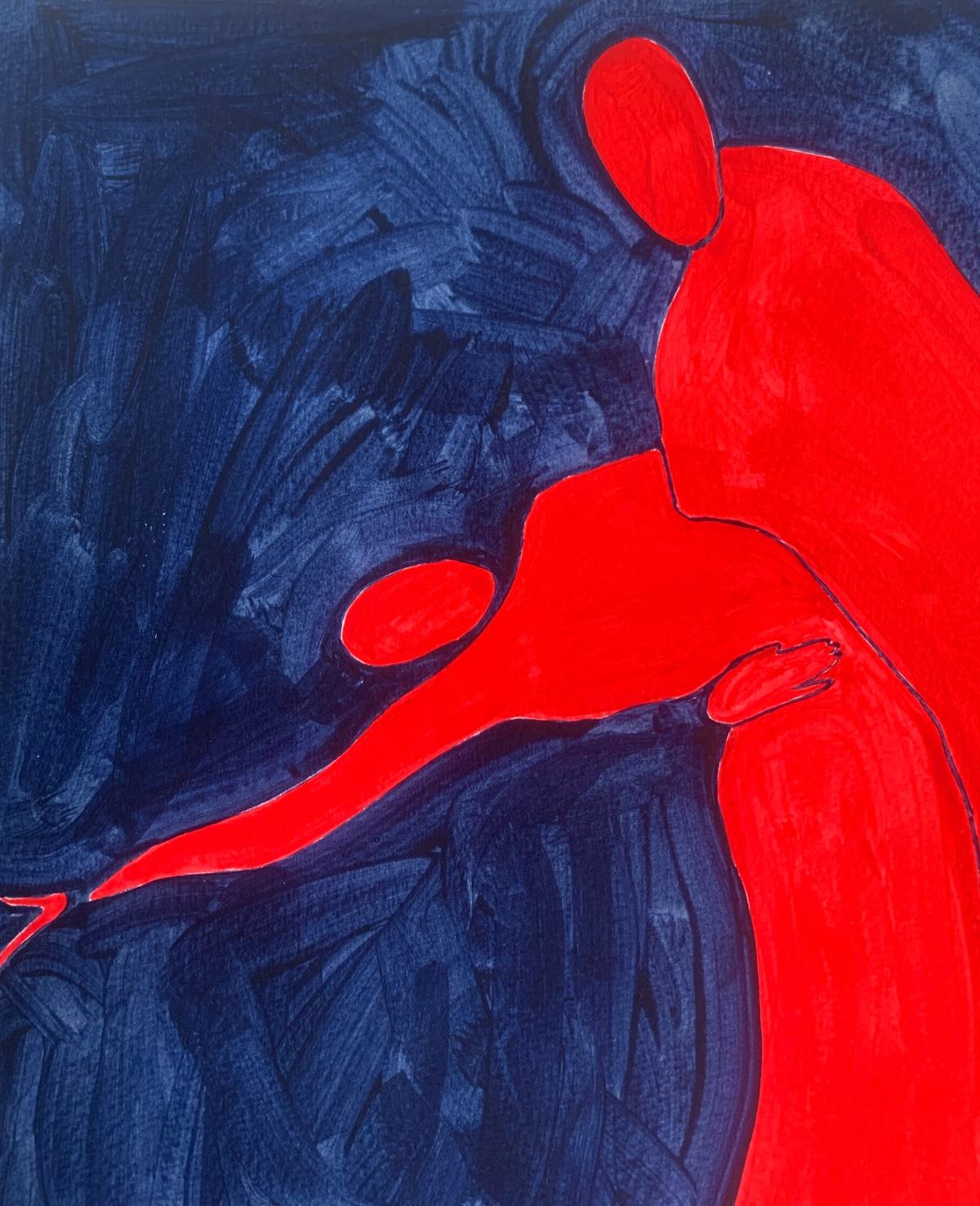 Un baile. Pintura figurativa sobre papel, Arte joven, Vibrante, Arte europeo - Painting Contemporáneo de Waleria Matelska