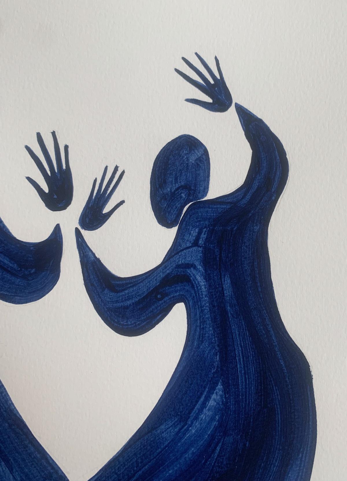 Un baile. Pintura figurativa sobre papel, Arte joven, Vibrante, Arte europeo - Painting Contemporáneo de Waleria Matelska