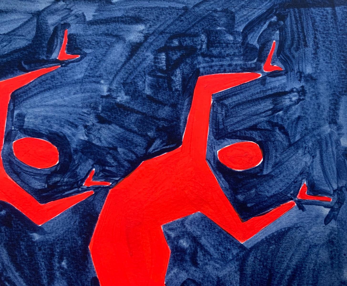 Un baile. Pintura figurativa sobre papel, Arte joven, Vibrante, Arte europeo - Figurative Painting Púrpura de Waleria Matelska