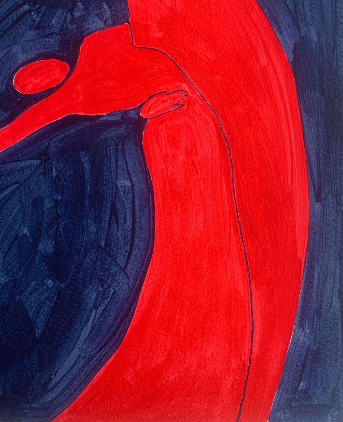 Un baile. Pintura figurativa sobre papel, Arte joven, Vibrante, Arte europeo - Figurative Painting Negro de Waleria Matelska