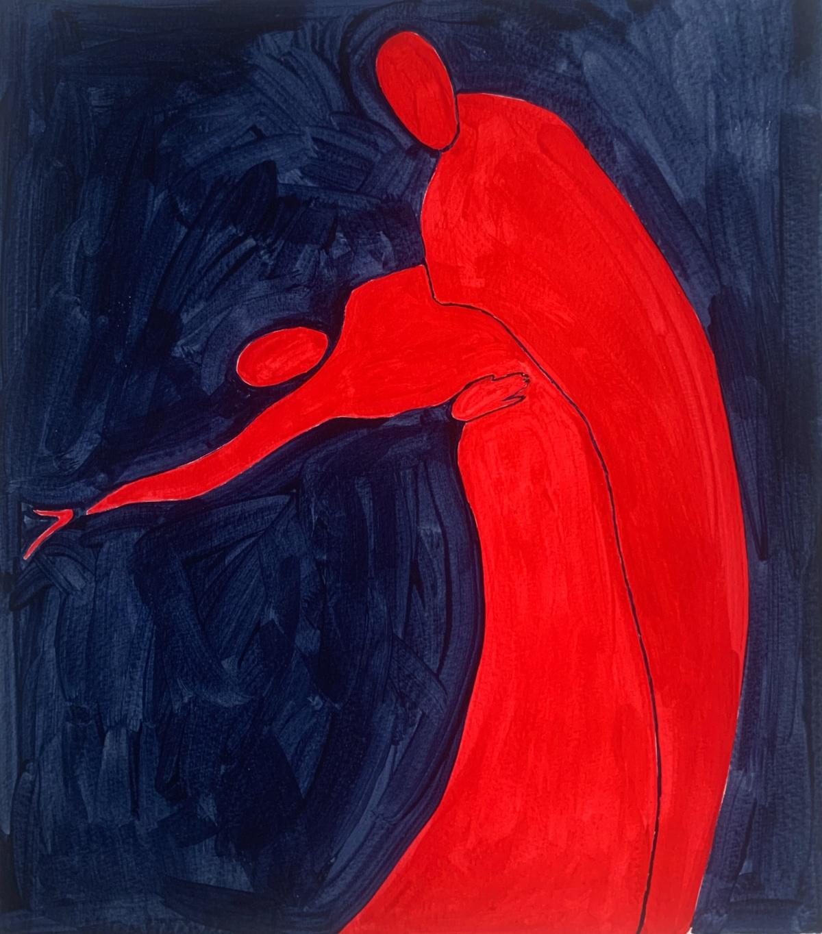 Figurative Painting de Waleria Matelska - Un baile. Pintura figurativa sobre papel, Arte joven, Vibrante, Arte europeo