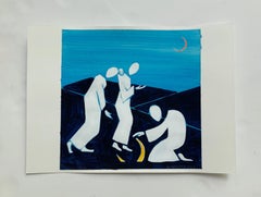 Una luna è caduta - Pittura figurativa su carta, Arte giovane, Colorata, Vibrante