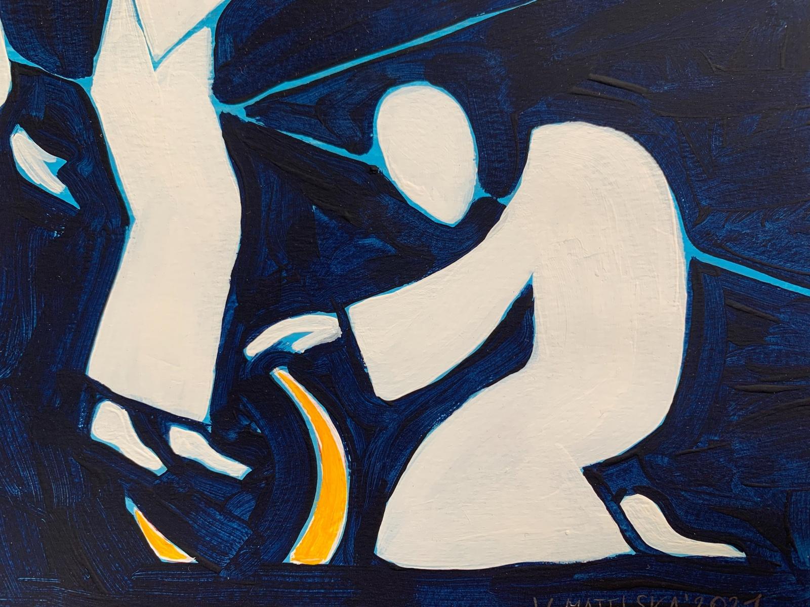 Una luna è caduta - Pittura figurativa su carta, Arte giovane, Colorata, Vibrante - Painting Contemporaneo di Waleria Matelska