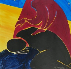 Una notte - Pittura figurativa su carta, Arte giovane, Minimalismo, Vibrante