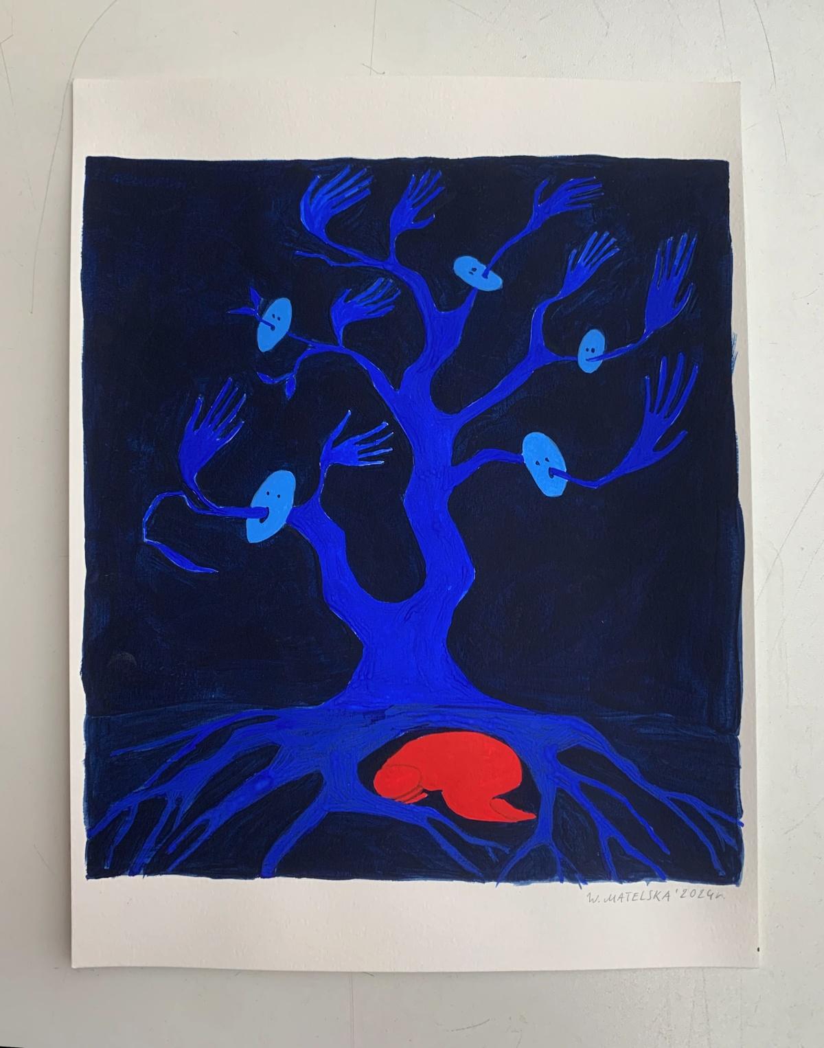 Un refugio. Pintura figurativa sobre papel, Arte joven, Vibrante, Arte europeo - Painting de Waleria Matelska