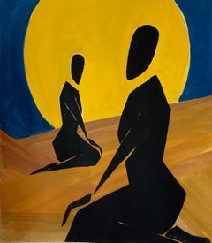 Tableau Arabian Night 2 - Peinture figurative sur papier, jeune art, minimalisme, vibrante 