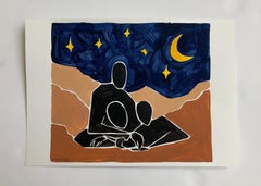 Noche árabe. Pintura figurativa sobre papel, Arte joven, Vibrante, Arte europeo