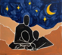 Nuit arabe. Peinture figurative sur papier, Jeune art, Art européen vibrant,