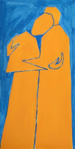 Consolation - Figurative Painting on Paper, Young art Minimalism, Vibrant 