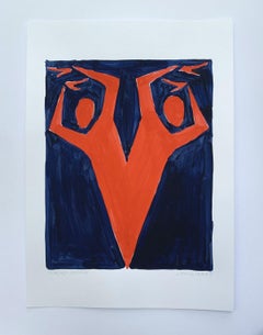 Dancing figures - Figurative Painting on Paper, Young art, Minimalism, Vibrant