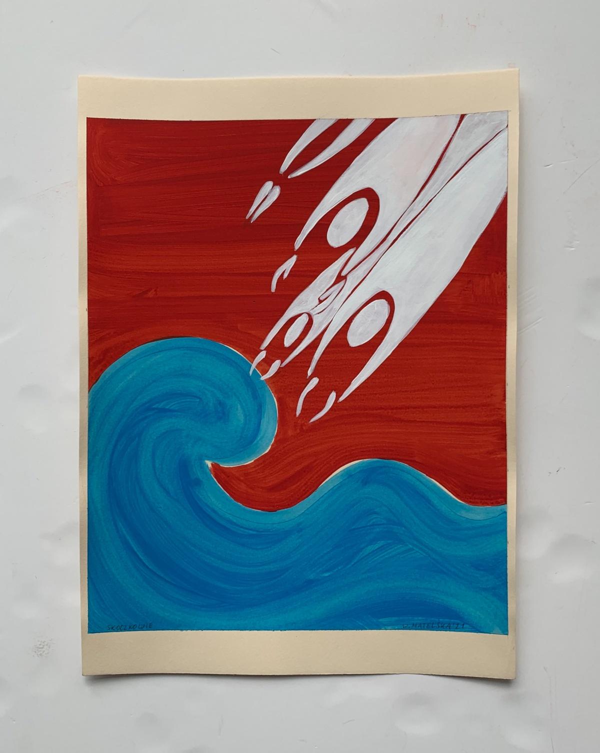 Divers - Pittura figurativa su carta, Minimalismo artistico giovane, vibrante - Painting di Waleria Matelska
