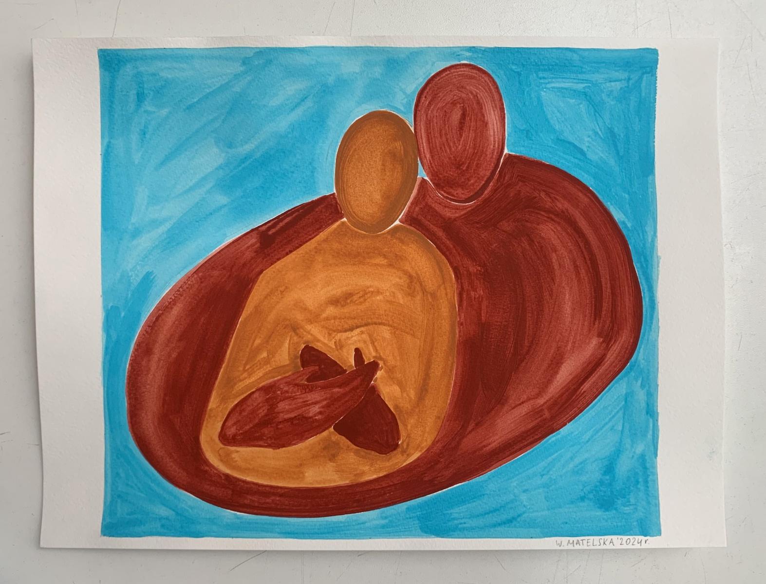 Abrazos. Pintura figurativa sobre papel, Arte joven, Vibrante, Arte europeo - Painting de Waleria Matelska
