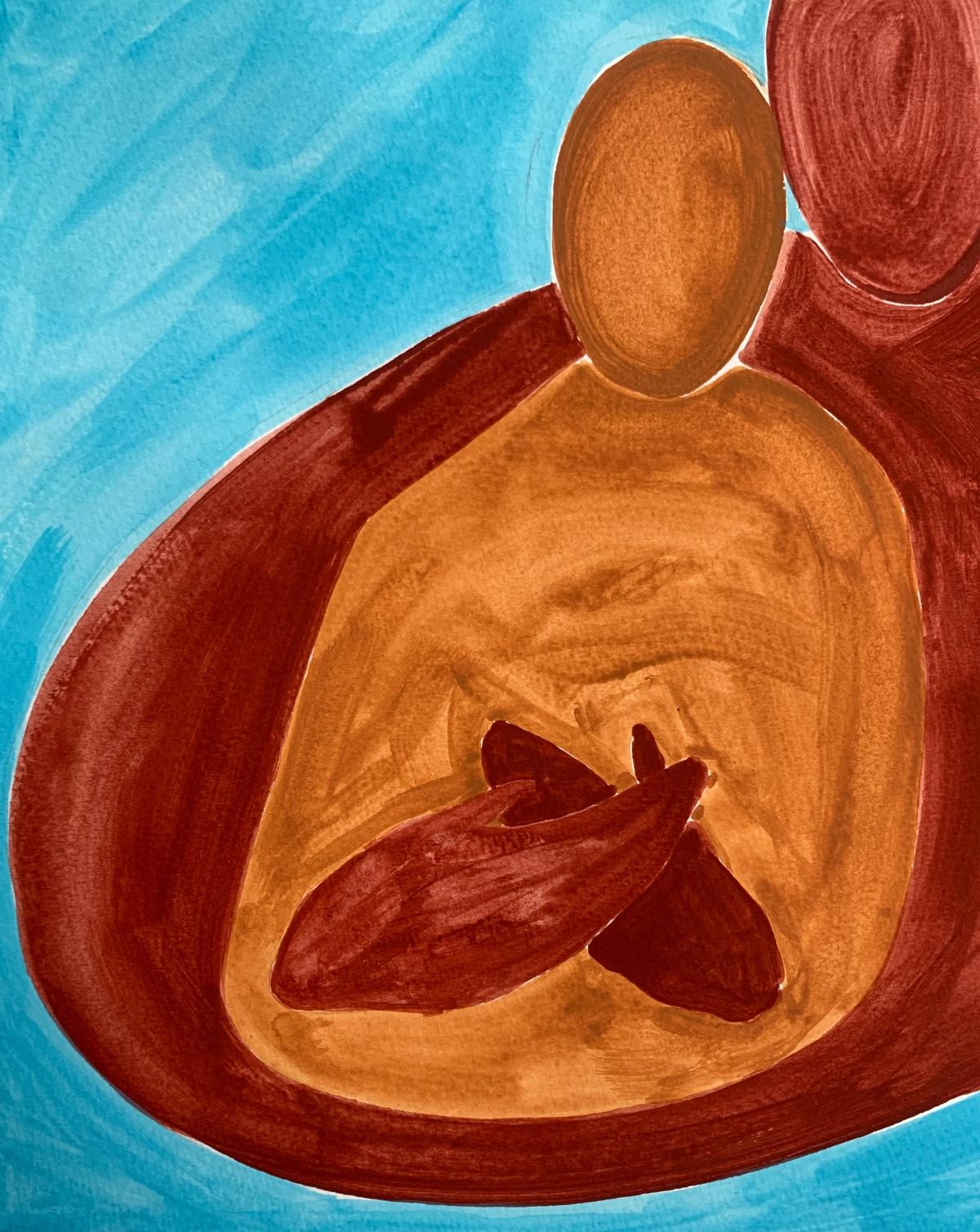 Abrazos. Pintura figurativa sobre papel, Arte joven, Vibrante, Arte europeo en venta 1