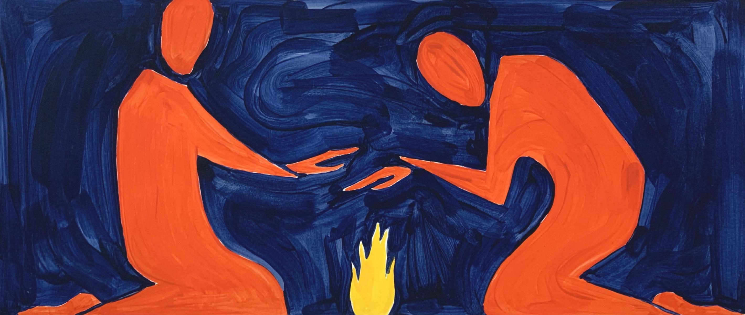 Abstract Painting de Waleria Matelska - Fuego - Pintura Figurativa sobre Papel, Arte Joven Minimalismo, Vibrante