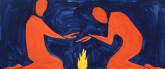 Fire - Figurative Painting on Paper, Young art Minimalism, Vibrant 
