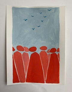 Free birds. Figurative Painting on Paper, Young art, Vibrant, European art