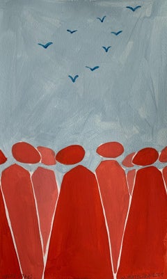 Oiseaux libres. Peinture figurative sur papier, Jeune art, Art européen vibrant,