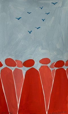 Free birds. Figurative Painting on Paper, Young art, Vibrant, European art