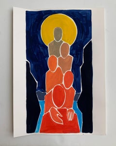 Full moon - Figurative Painting on Paper, Young art, Colorful, Vibrant