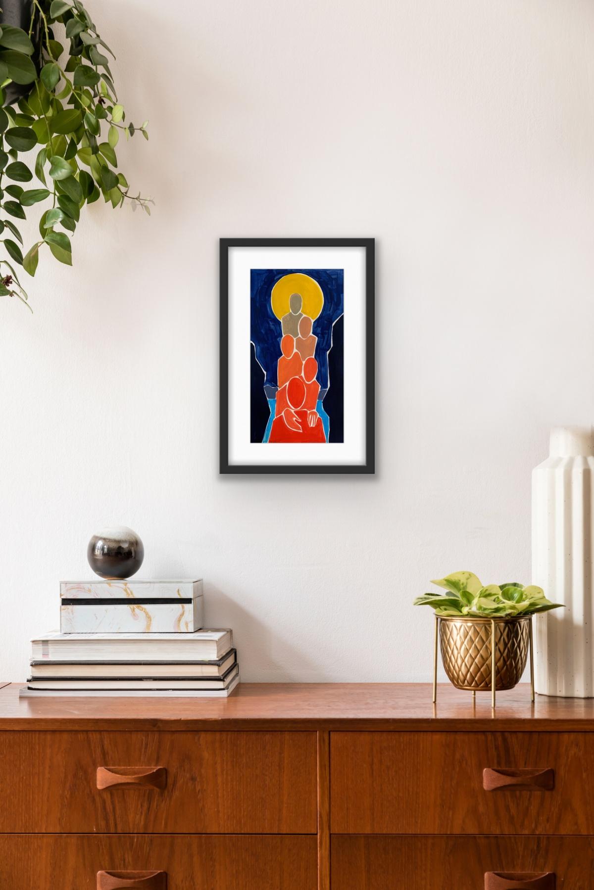 Full moon - Figurative Painting on Paper, Young art, Colorful, Vibrant For Sale 4