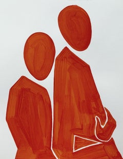 Hugged - Peinture figurative sur papier, art minimaliste, polonais