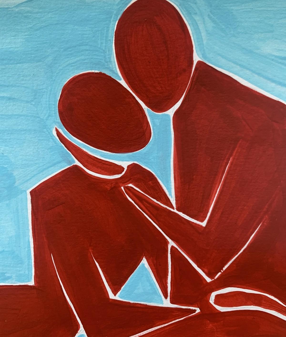 In embrace 10 - Figurative Painting on Paper, Young art, Colorful, Vibrant For Sale 2