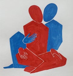 In embrace 12. Figurative Painting on Paper, Young art, Vibrant, European art