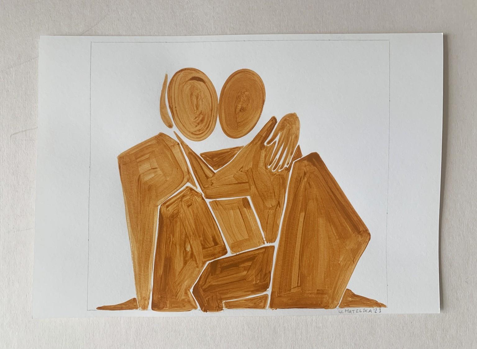 En abrazo 13 - Pintura figurativa sobre papel, Arte joven, Colorido, Vibrante - Painting de Waleria Matelska