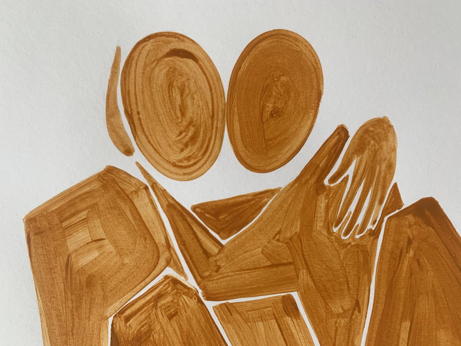 En abrazo 13 - Pintura figurativa sobre papel, Arte joven, Colorido, Vibrante - Painting Contemporáneo de Waleria Matelska