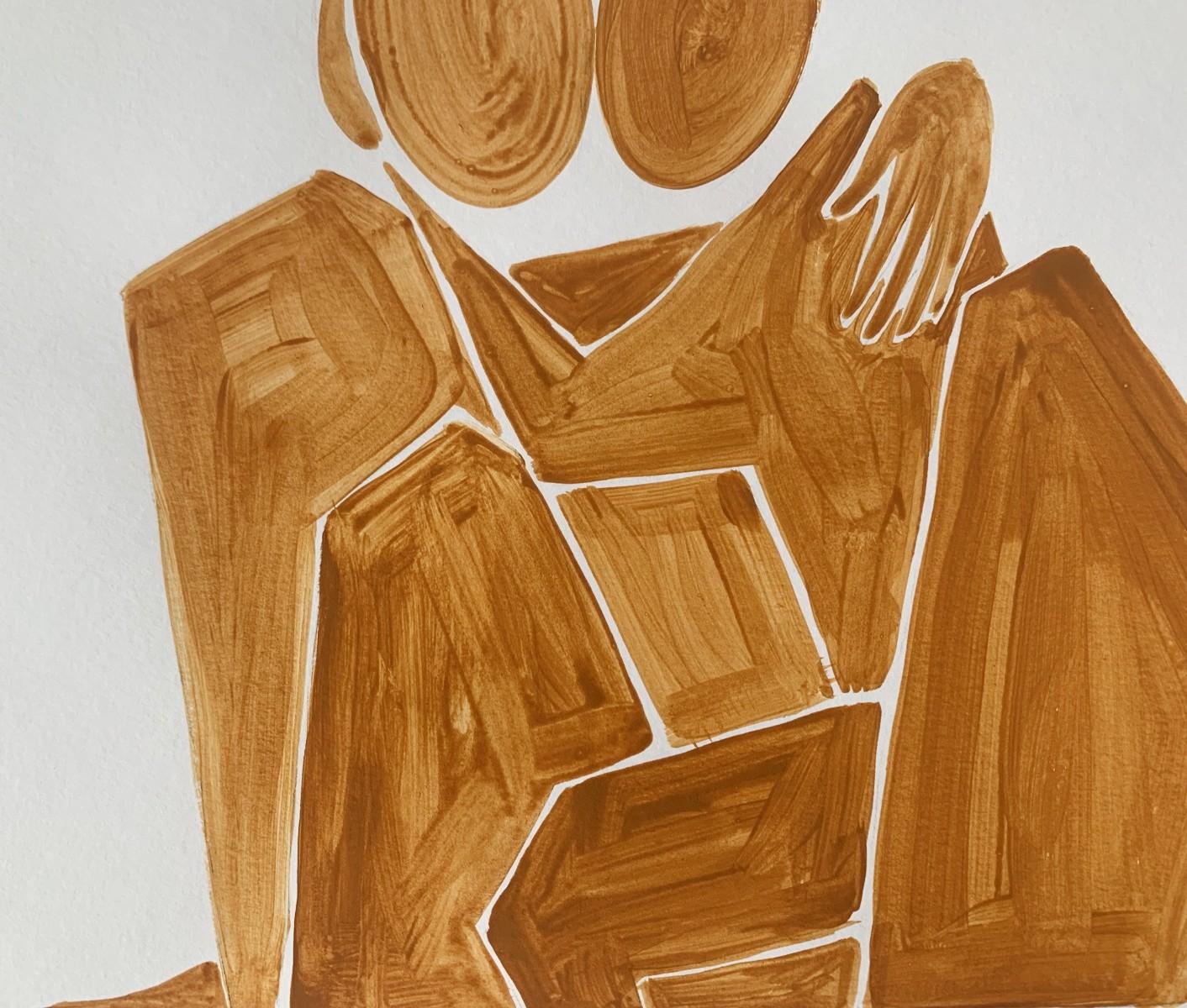 En abrazo 13 - Pintura figurativa sobre papel, Arte joven, Colorido, Vibrante - Figurative Painting Marrón de Waleria Matelska