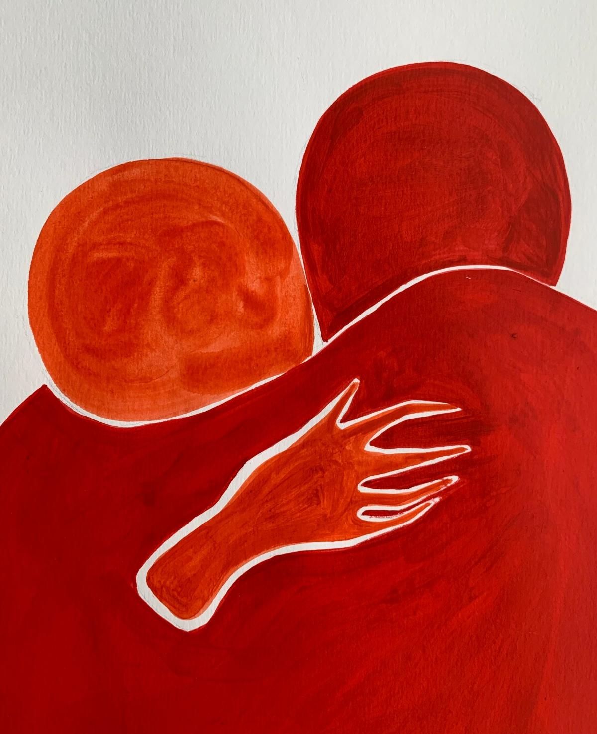 In embrace 8. Figurative Painting on Paper, Young art, Vibrant, European art For Sale 2