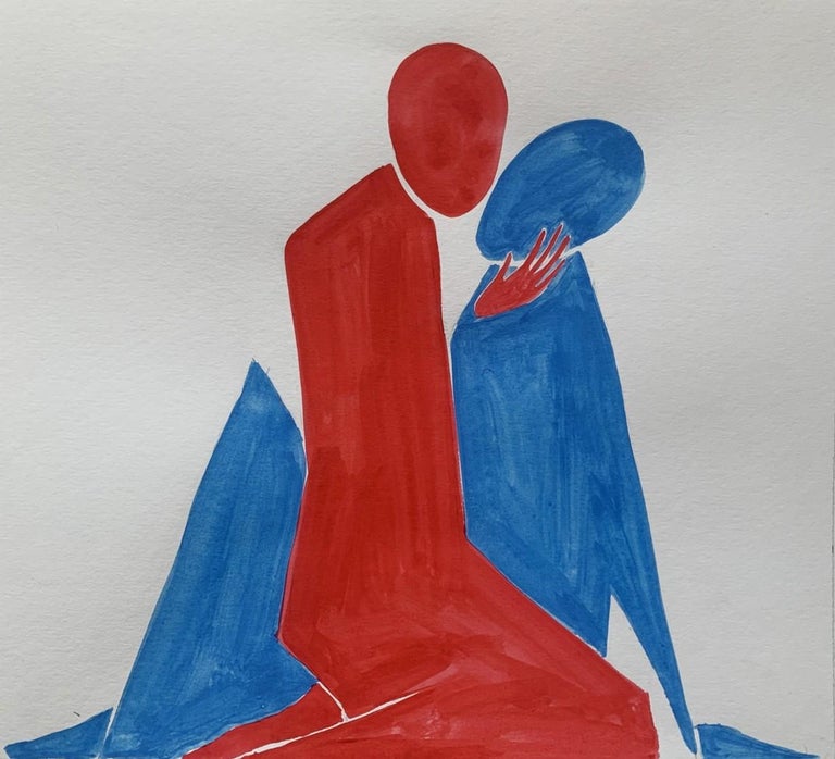 Waleria Matelska - In embrace 9 - Figurative Painting on Paper, Young