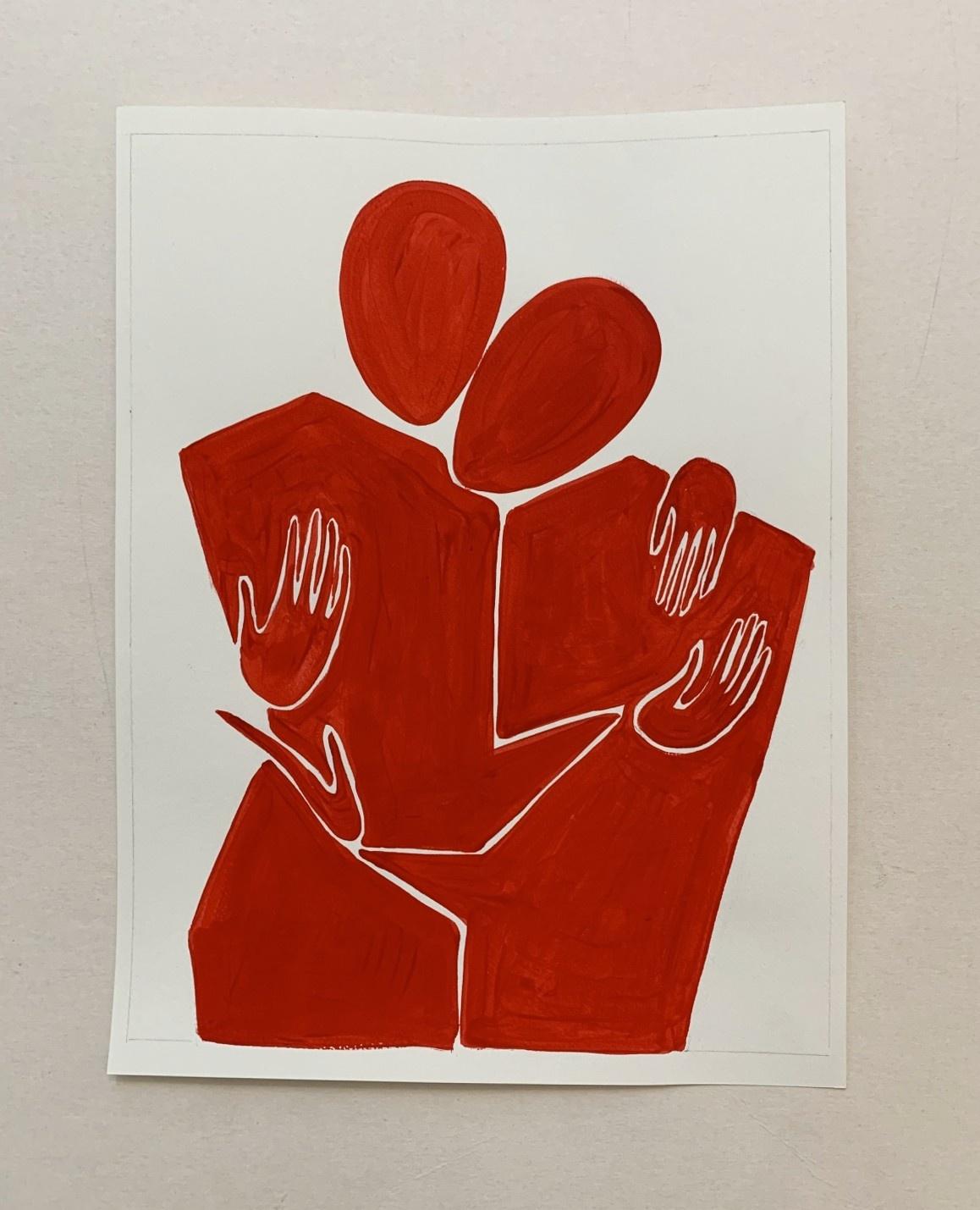En abrazo - Pintura acrílica figurativa, Minimalista, Artista emergente - Painting de Waleria Matelska