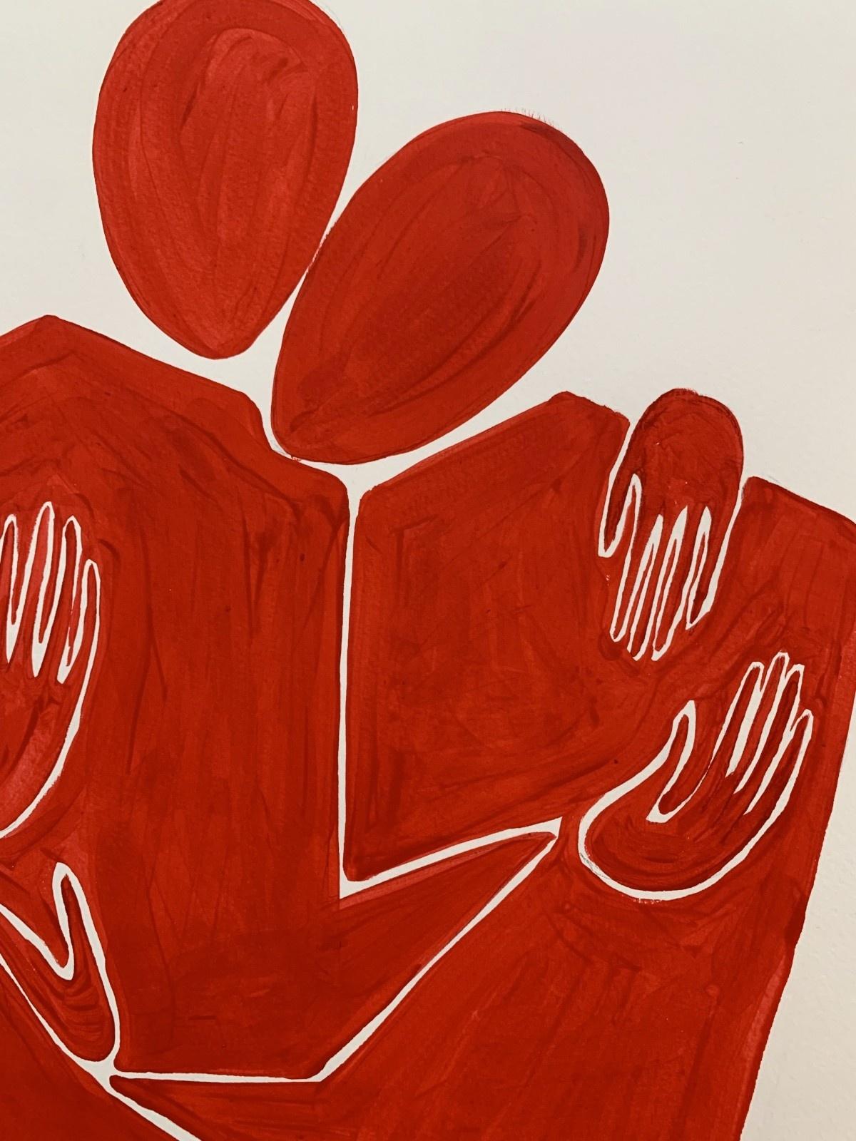 En abrazo - Pintura acrílica figurativa, Minimalista, Artista emergente - Figurative Painting Beige de Waleria Matelska