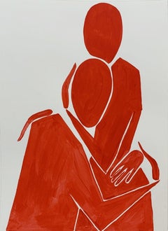 In embrace - Peinture acrylique figurative, artiste minimaliste, émergent