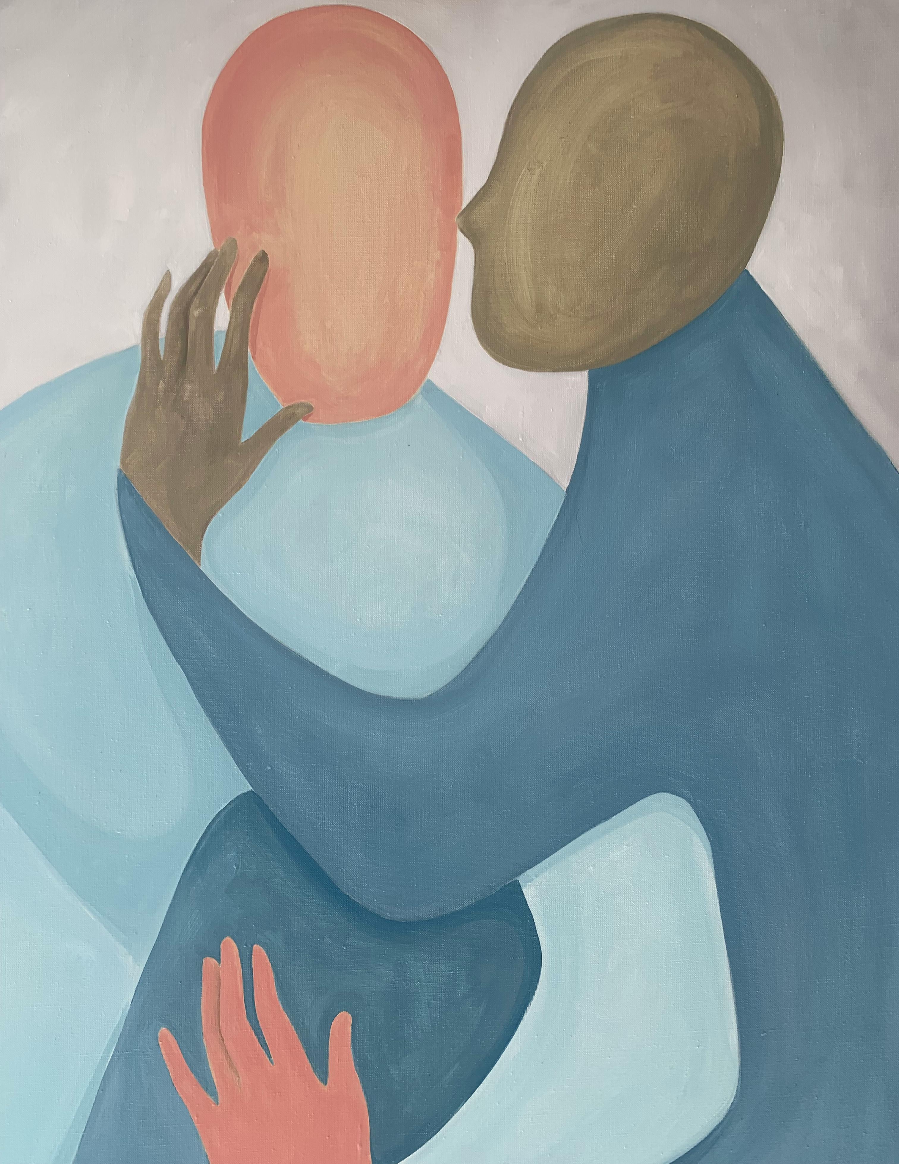 En un abrazo. Óleo figurativo, Romántico, Arte joven, Artista europeo - Painting Contemporáneo de Waleria Matelska