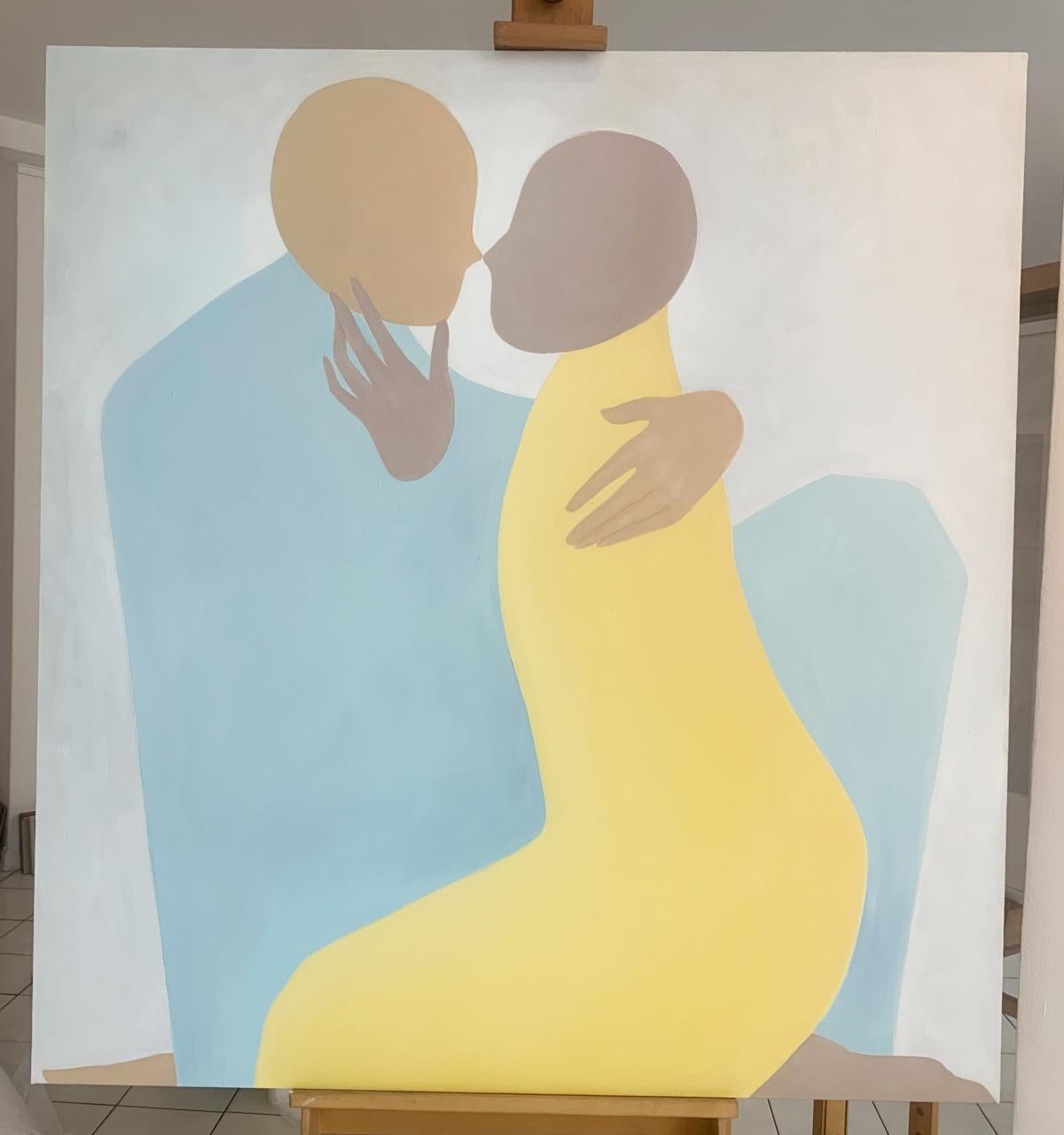 En un abrazo. Pintura figurativa al óleo, Arte joven, Artista europeo - Painting de Waleria Matelska