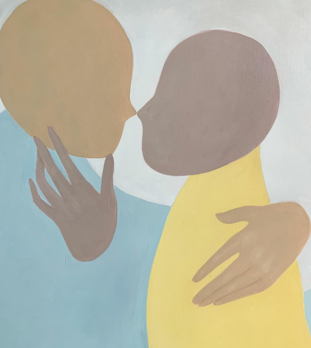 En un abrazo. Pintura figurativa al óleo, Arte joven, Artista europeo - Painting Contemporáneo de Waleria Matelska